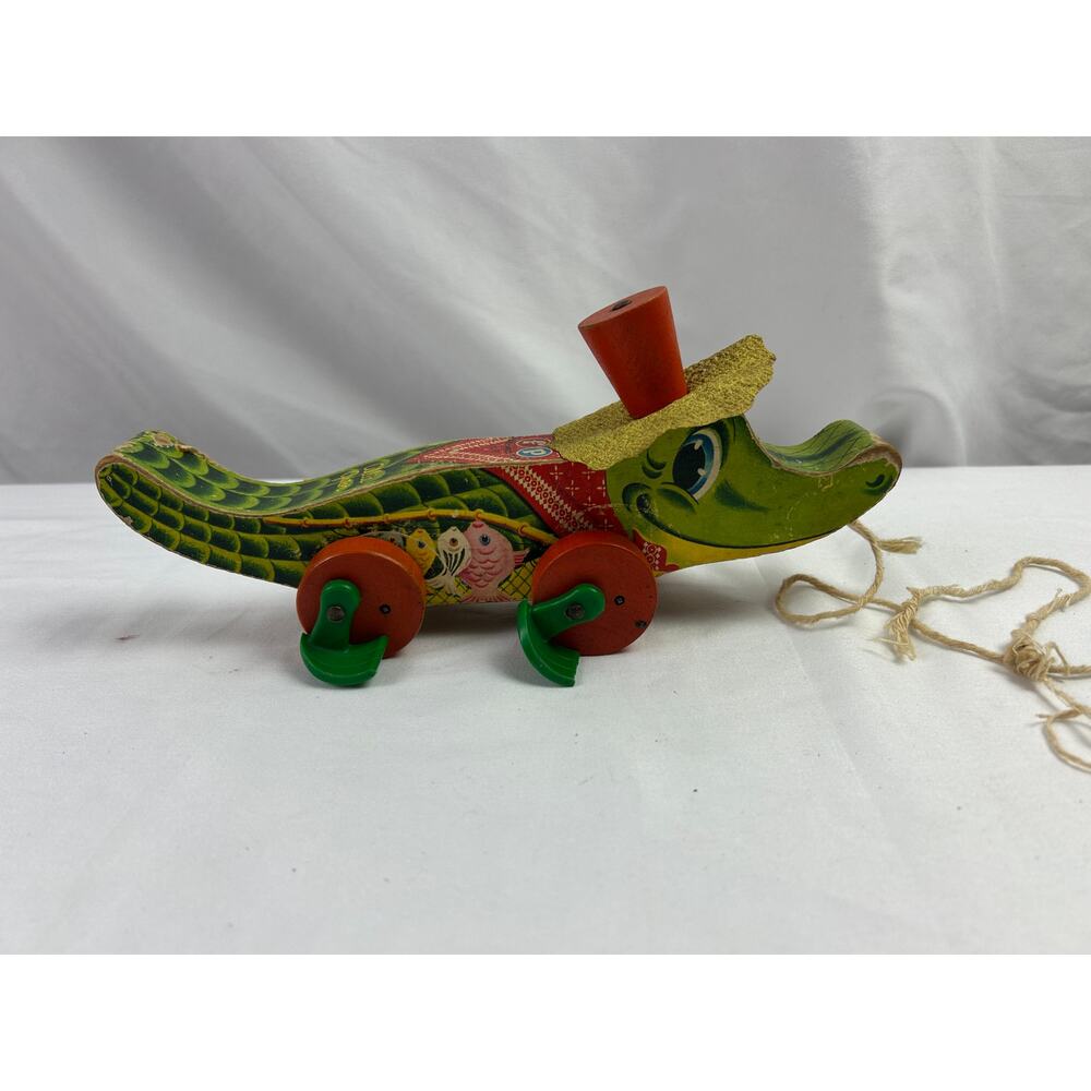 Fisher Price Allie Gator Pull Toy #653 Wooden Vintage 1960s USA